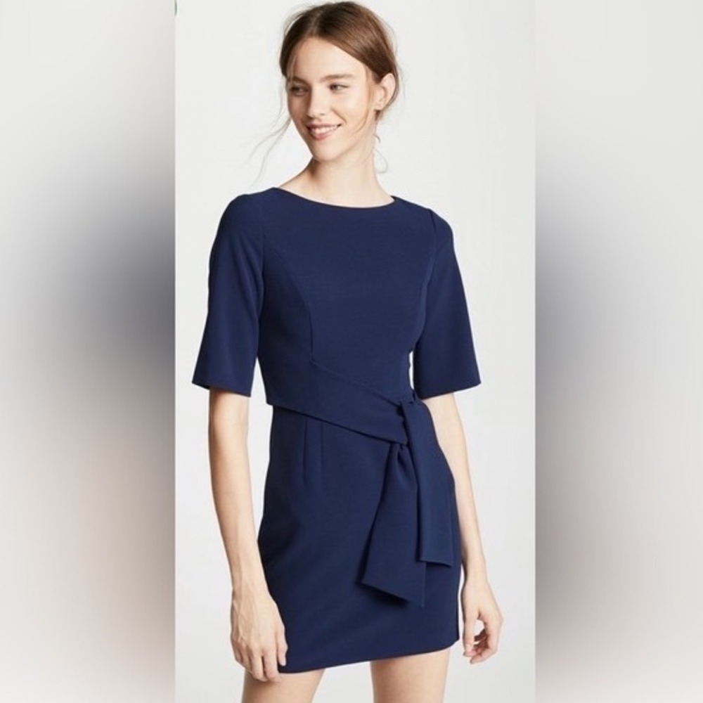 Alice + Olivia Virgil Boatneck Mini Dress Tie Waist Short Sleeve Blue Size 4‎